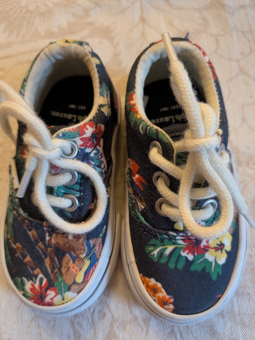 Ralph Lauren Toddler Tropical Floral Canvas Lace-Up Shoes - Navy